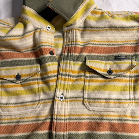 Eddie Bauer Mens Striped Southwestn Yellow Fleece Shirt Jacket Shacket Outdoor L - Picture 2 of 7